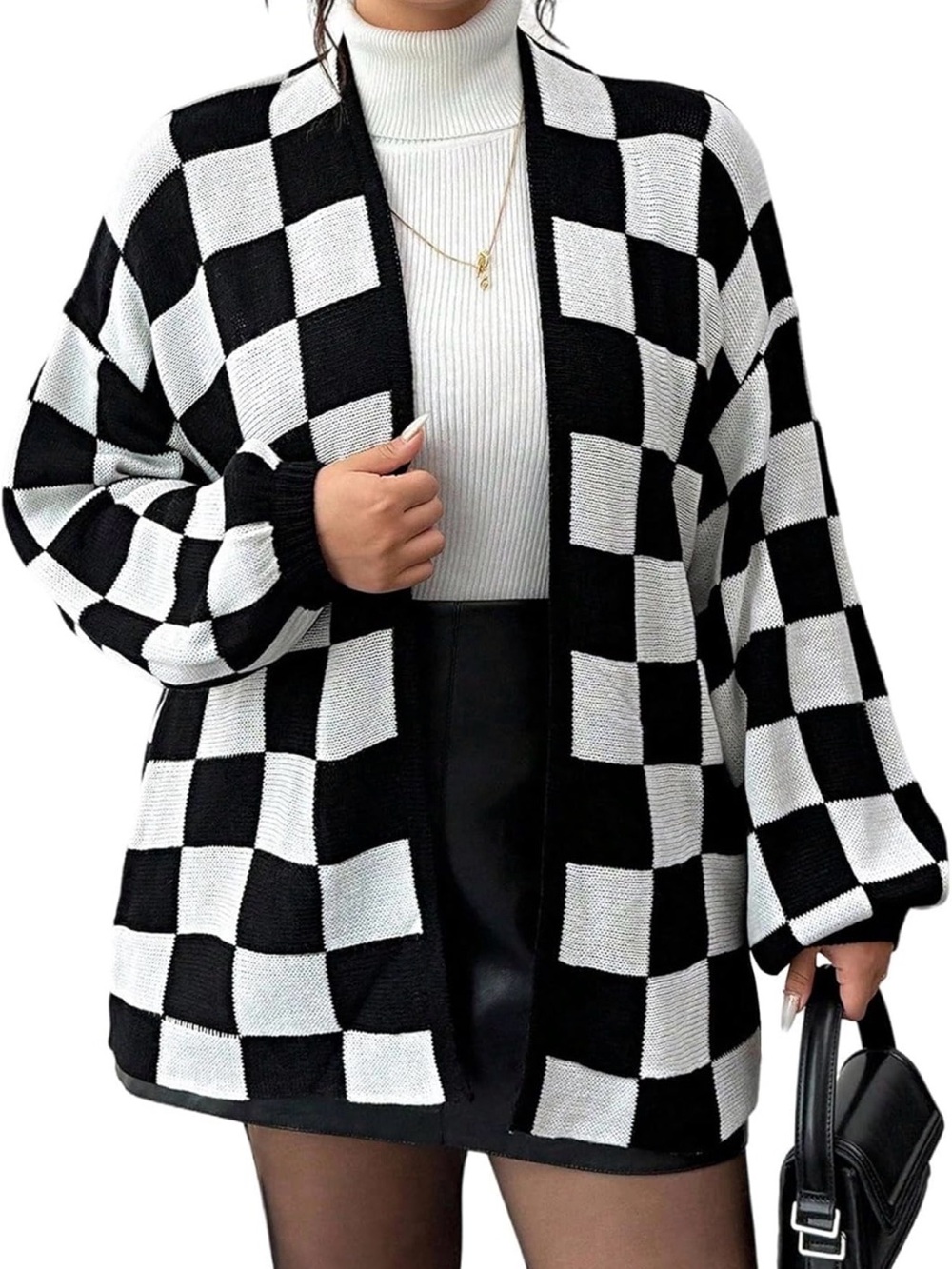 Checkered ska black white knit cardigan unisex diff sizes NWT NEW CHECKS